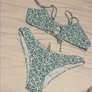 Green Floral Two-Piece Bikini Set